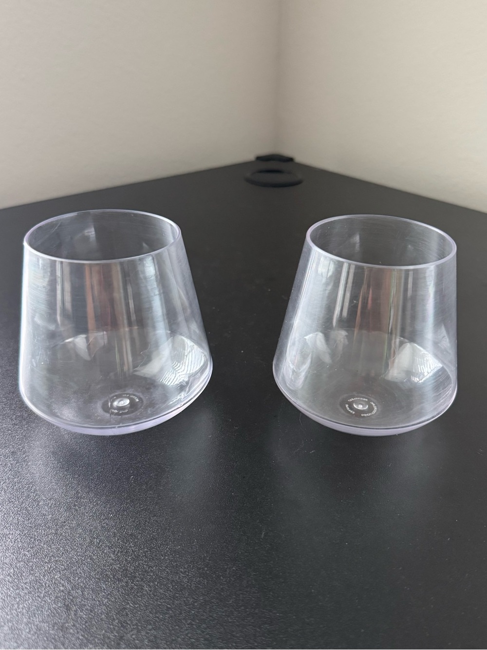 Clear Stemless Tumblers - Transparent Plastic Wine Glasses (Set of 2)